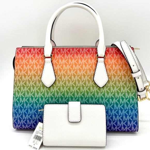 Michael Kors Medium Sheila CZ Satchel Bag & Matching Bifold Wallet Rainbow - Picture 5 of 11